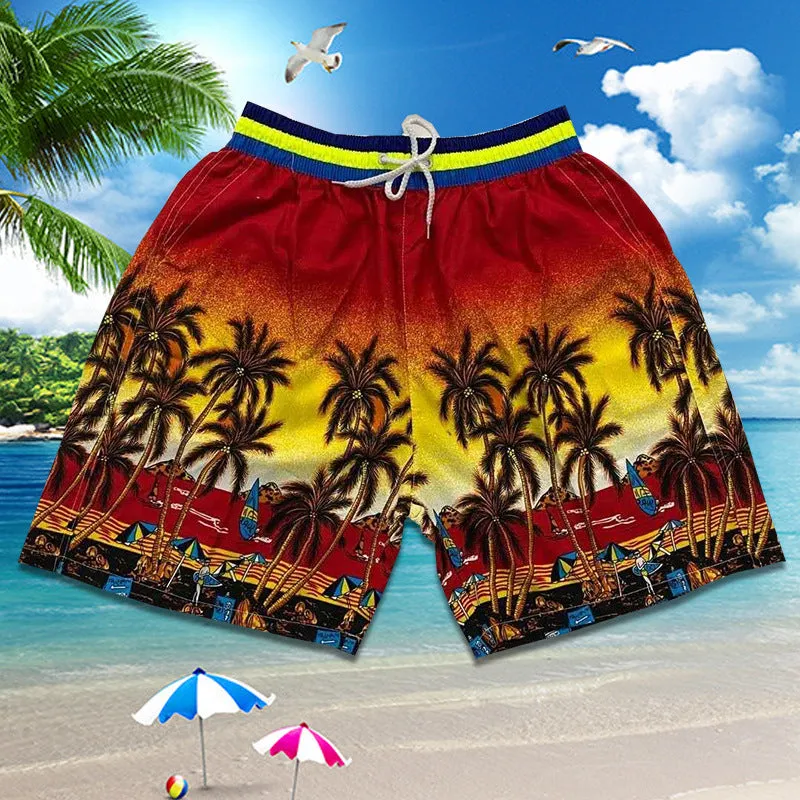 Summer Men Beach Holiday Casual Trendy Coconut Trees Shorts Beachwear