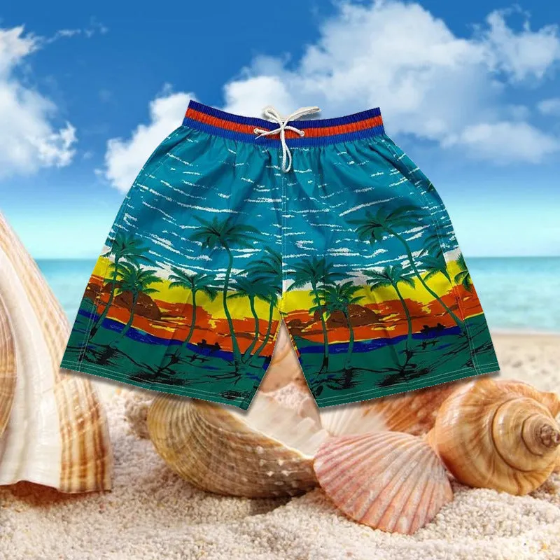 Summer Men Beach Holiday Casual Trendy Coconut Trees Shorts Beachwear