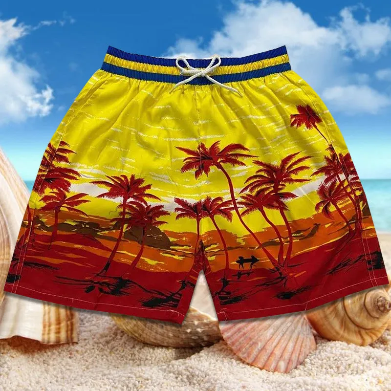Summer Men Beach Holiday Casual Trendy Coconut Trees Shorts Beachwear