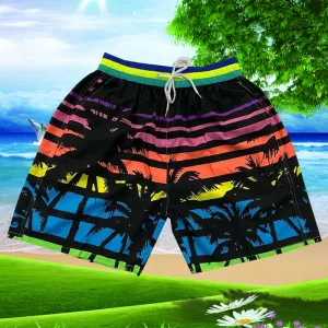 Summer Men Beach Holiday Casual Trendy Coconut Trees Shorts Beachwear