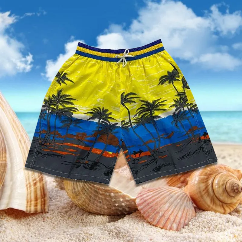 Summer Men Beach Holiday Casual Trendy Coconut Trees Shorts Beachwear