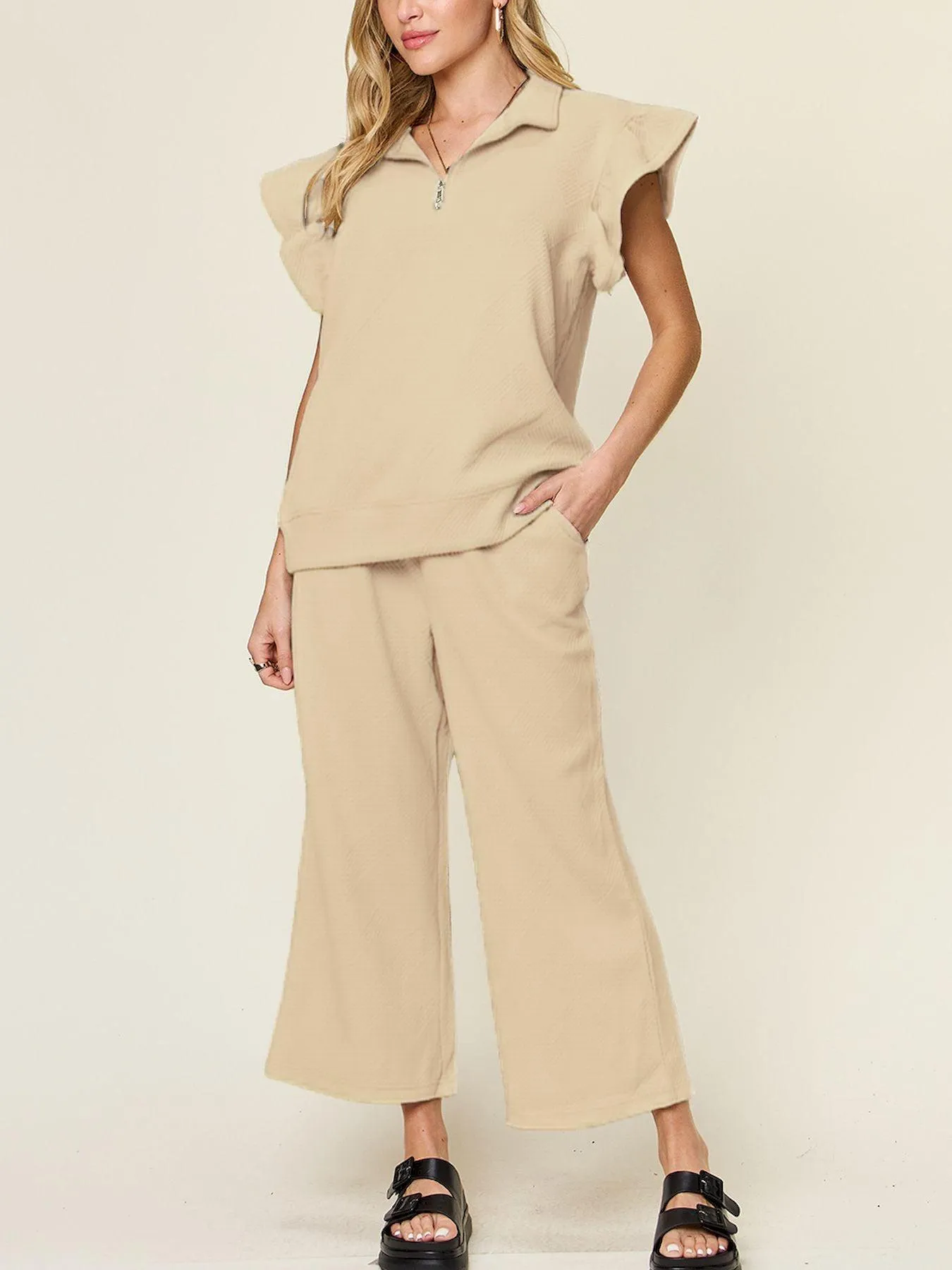 The Comfy Travel Ruffle Top and Pants Set