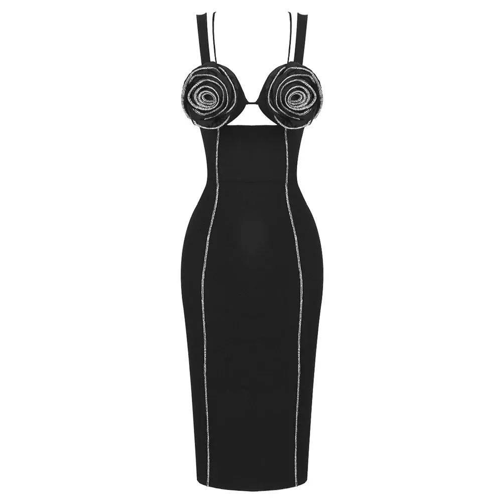Trend4us Women's Chic Cutout Flower Midi Dress