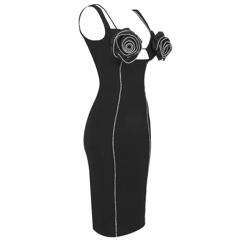 Trend4us Women's Chic Cutout Flower Midi Dress