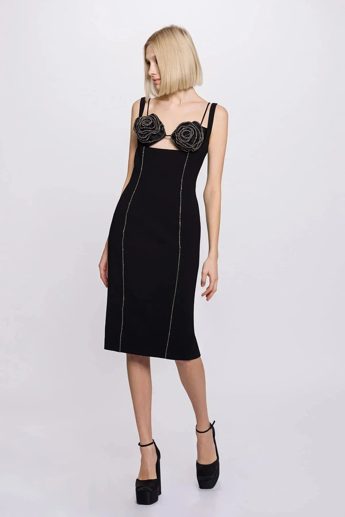 Trend4us Women's Chic Cutout Flower Midi Dress