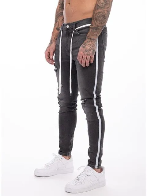 Trendy Men Skinny Ripped Denim Pants