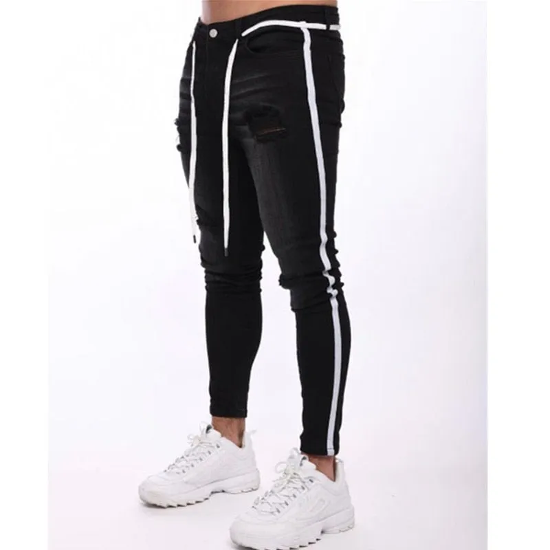 Trendy Men Skinny Ripped Denim Pants