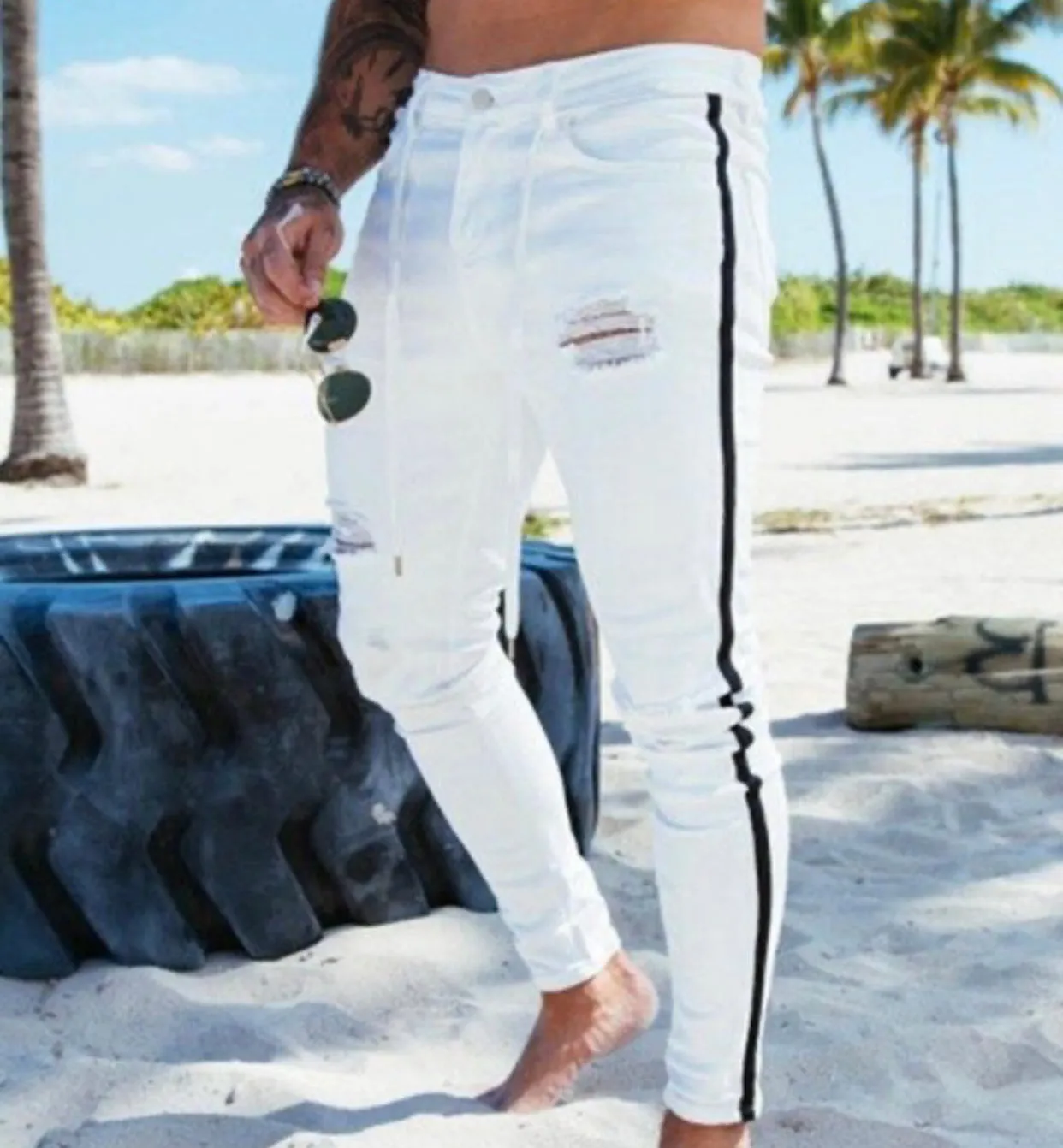 Trendy Men Skinny Ripped Denim Pants