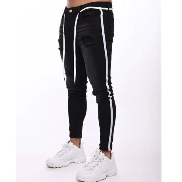 Trendy Men Skinny Ripped Denim Pants