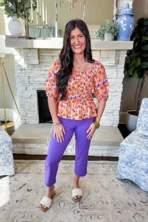 Tulip Floral Smocked Peplum Top