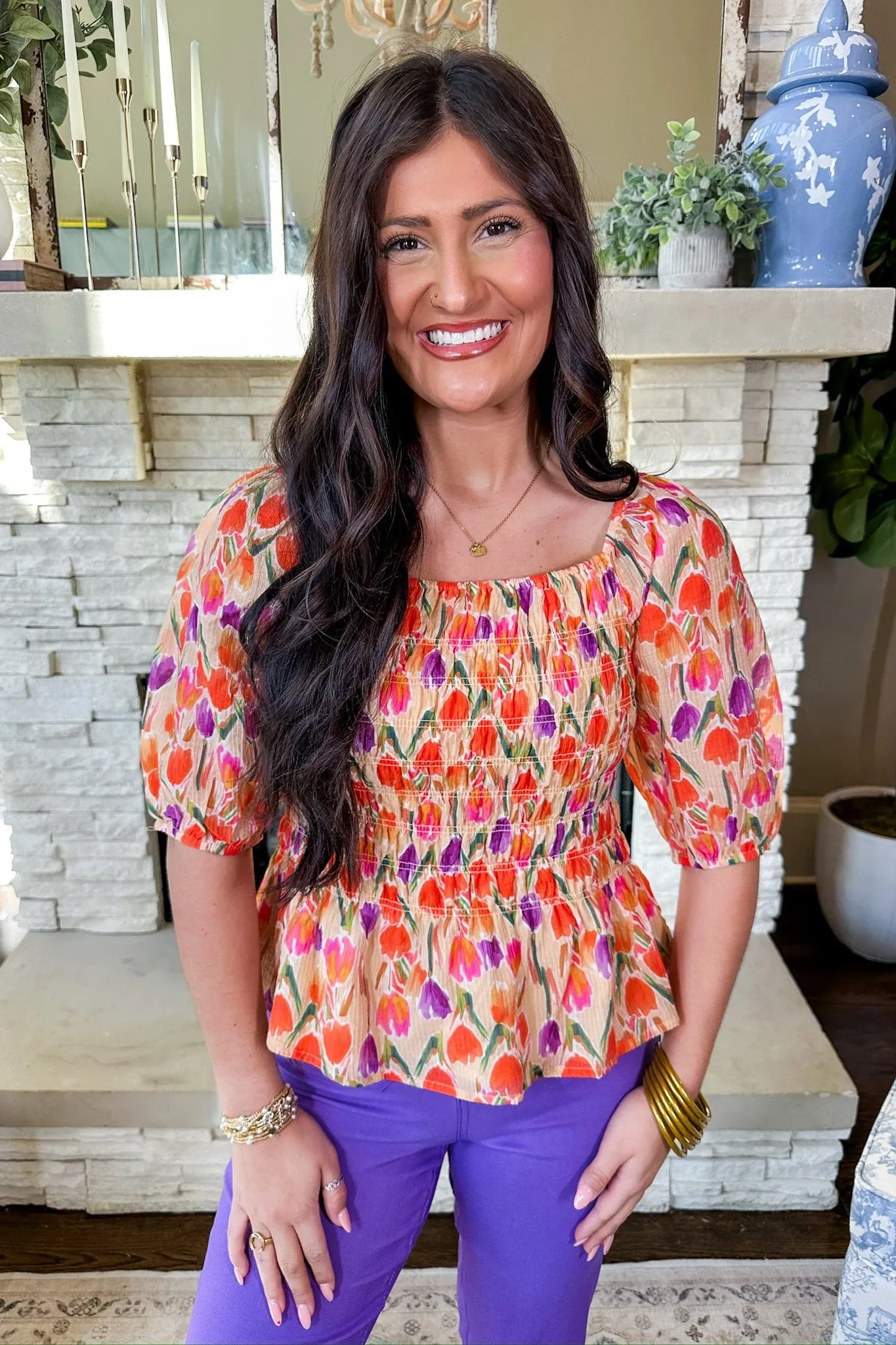 Tulip Floral Smocked Peplum Top