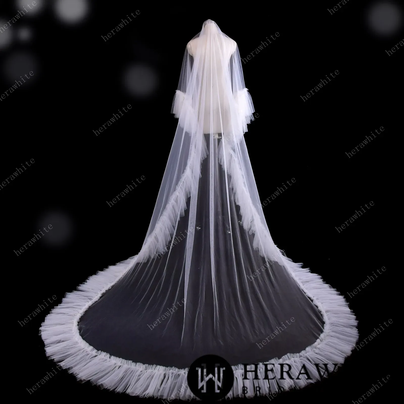 Two-tier Cathedral Length Ruffled Bridal Veil