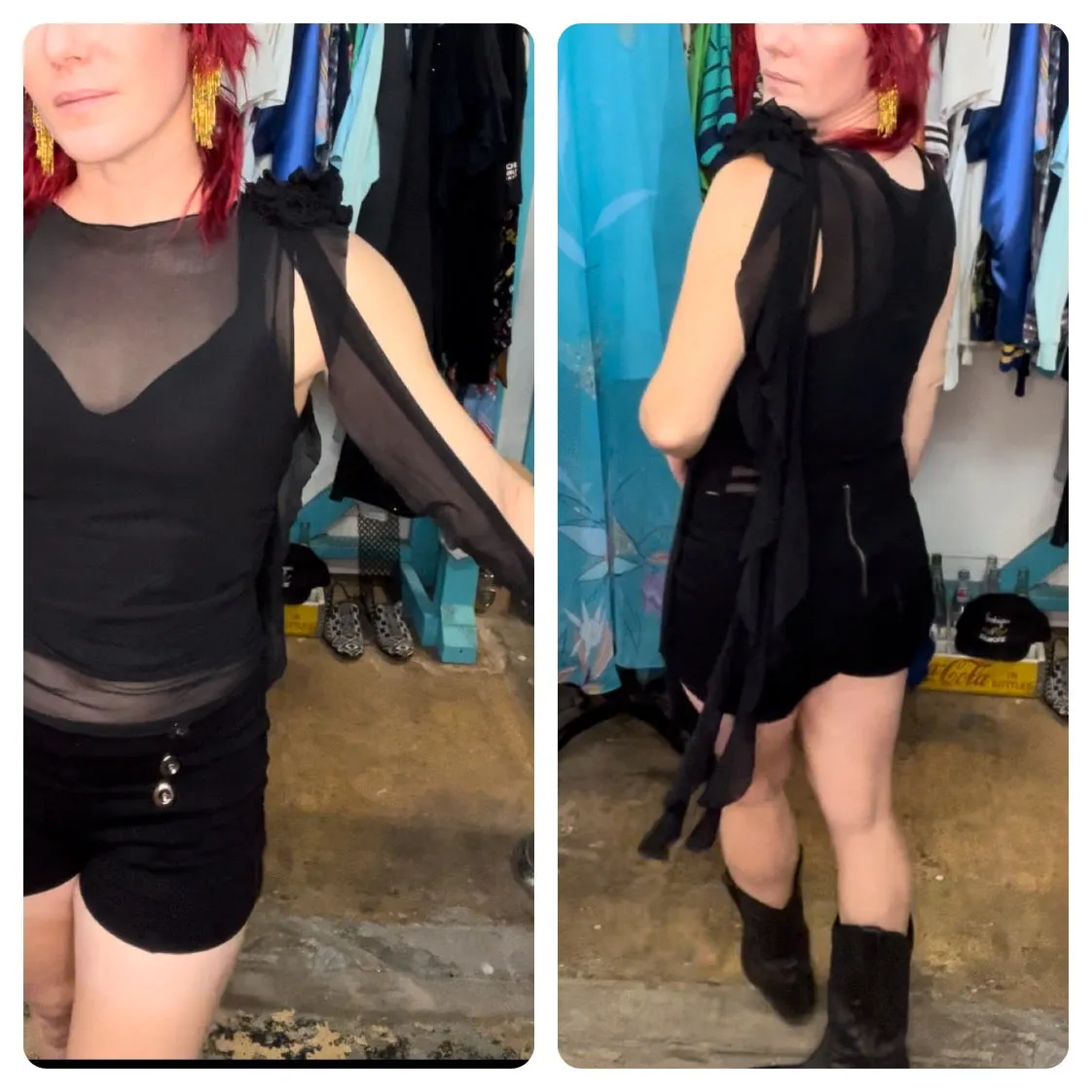 Vintage Y2K | Black Sheer Mesh Grunge Fairy Top Blouse | Size S