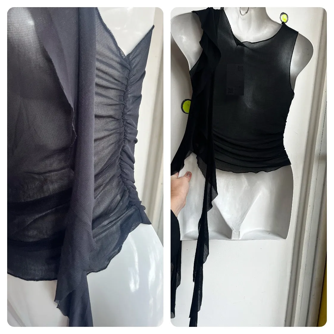 Vintage Y2K | Black Sheer Mesh Grunge Fairy Top Blouse | Size S
