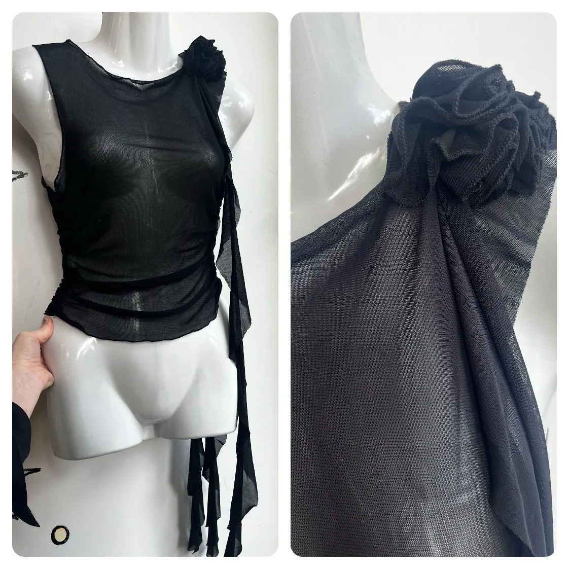 Vintage Y2K | Black Sheer Mesh Grunge Fairy Top Blouse | Size S